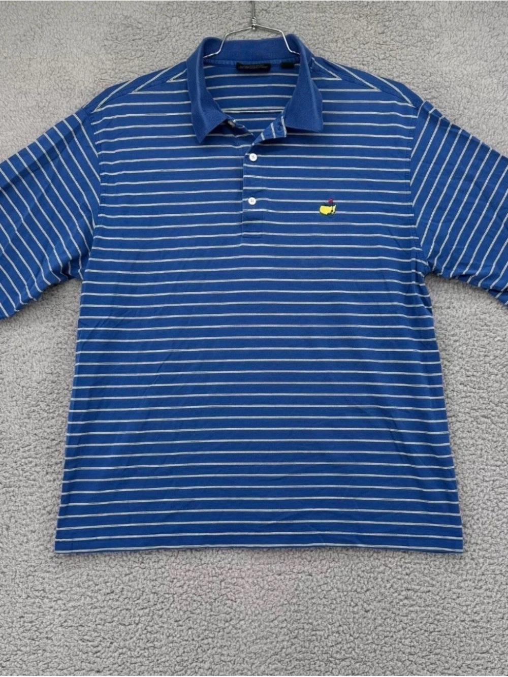 VINTAGE Masters Amen Corner Golf Polo Large Blue & White Stripe 100% Pima Cotton